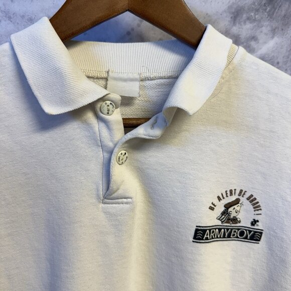 Vintage 90s Army Boy Sweatshirt Mens Large 22.5x21 White Collared - Picture 3 of 11
